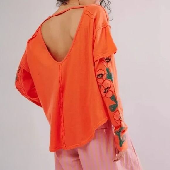Free People Not Your Poppies Long Sleeve Embroidered Top Size XS - Picture 2 of 7